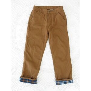 Carhartt Kids 14 Flannel Lined Canvas Carpenter Pants Brown Duck Plaid